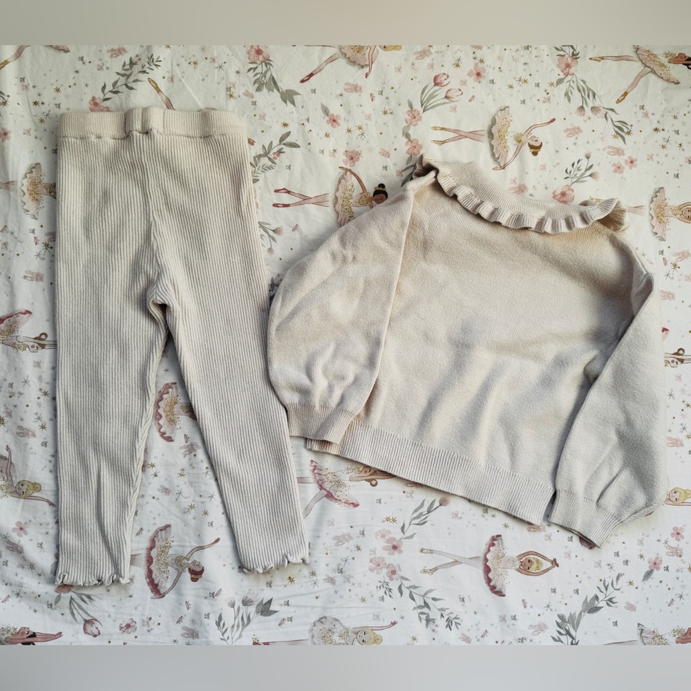 Zara Embroidered Knit Set Cream Girls 2-3 Years Cottagecore Minimalist - Picture 2 of 8